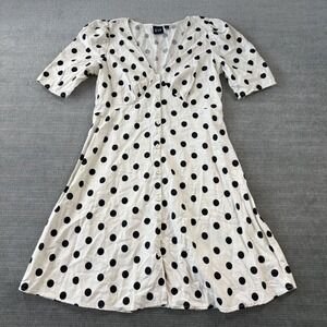 Gap Linen Blend Polka Dot Button Down Dress Women S Mini Puff Sleeve V Neck